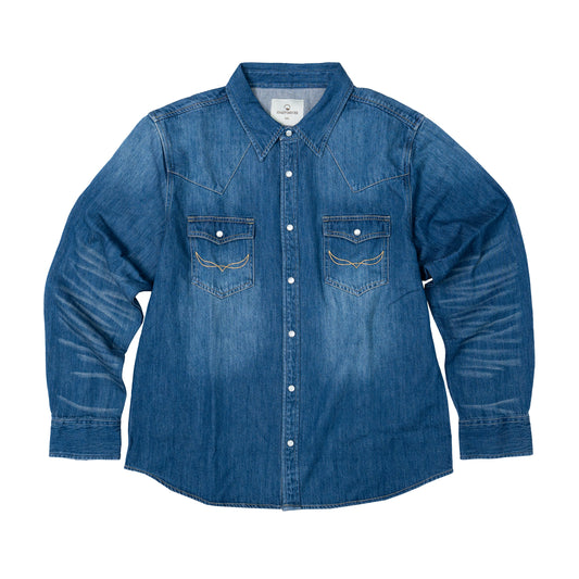 JiaQi Forever 10oz Heavy Washed Hand - Rubbed Cat's Whiskers Denim Shirt