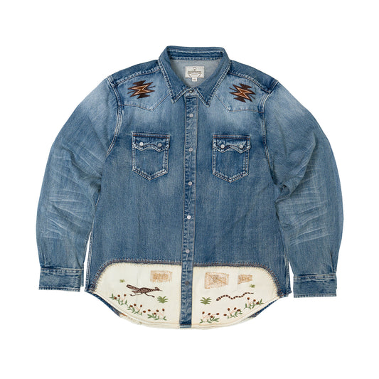JiaQi Forever Roadrunner Premium Embroidery Distressed Denim Shirt