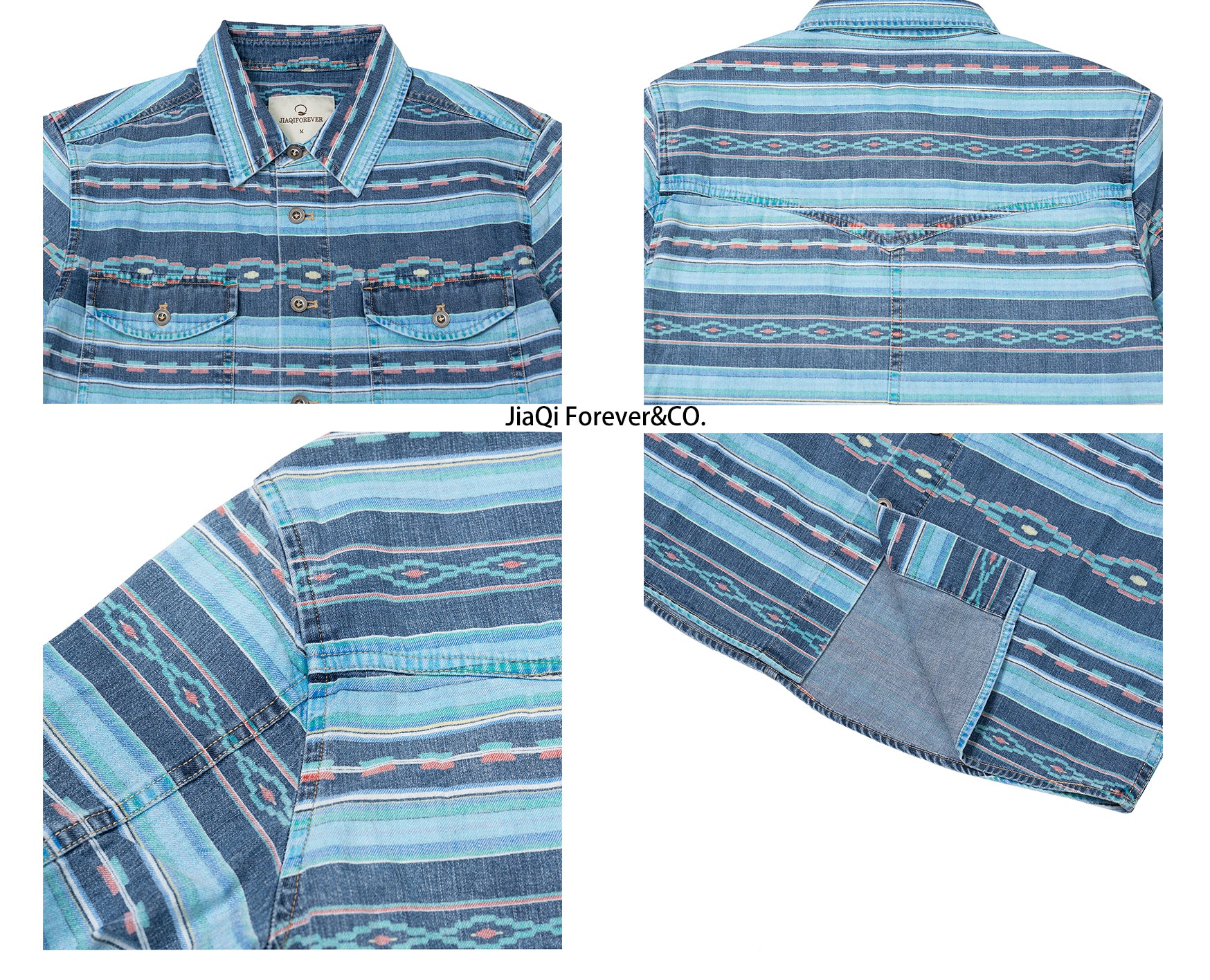 JiaQi Forever Cultural Discharge Print Denim Shirt Jacket