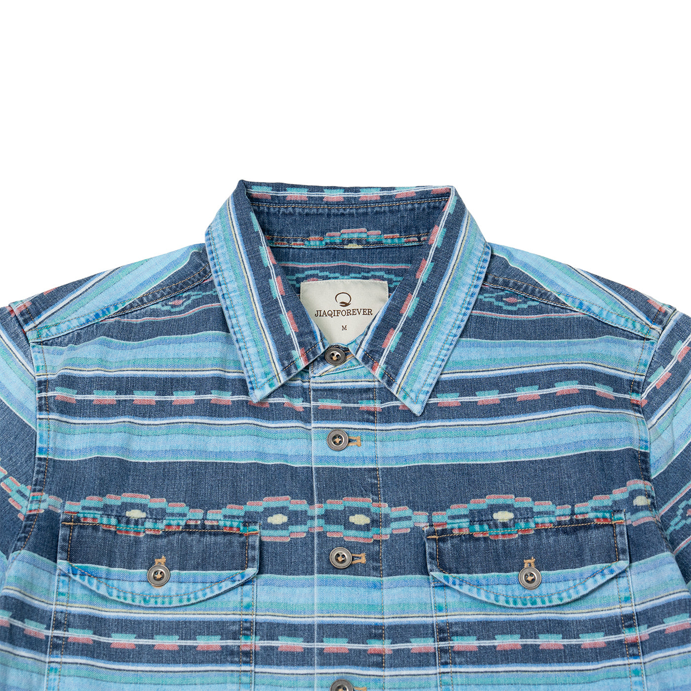 JiaQi Forever Cultural Discharge Print Denim Shirt Jacket