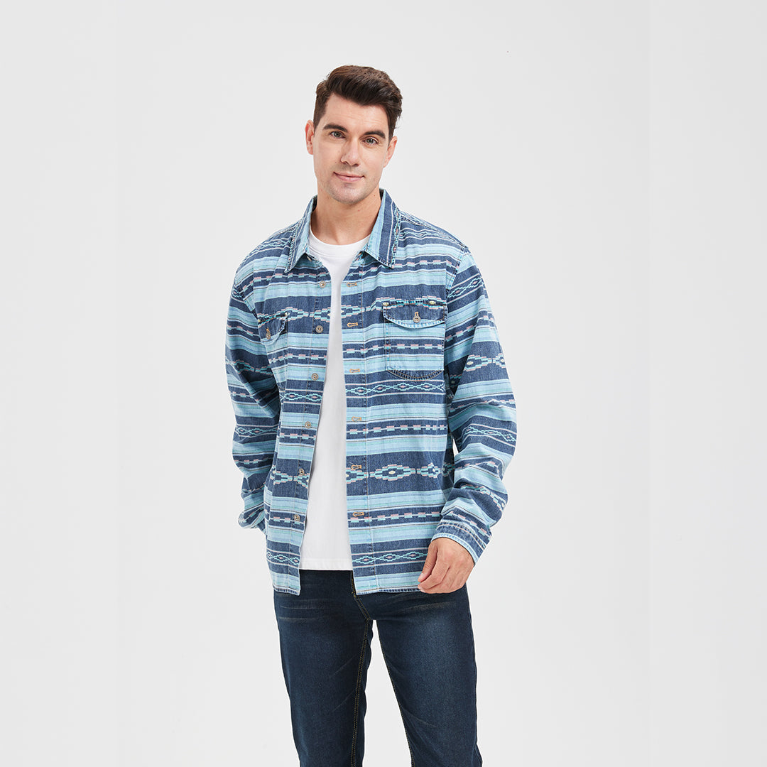 JiaQi Forever Cultural Discharge Print Denim Shirt Jacket