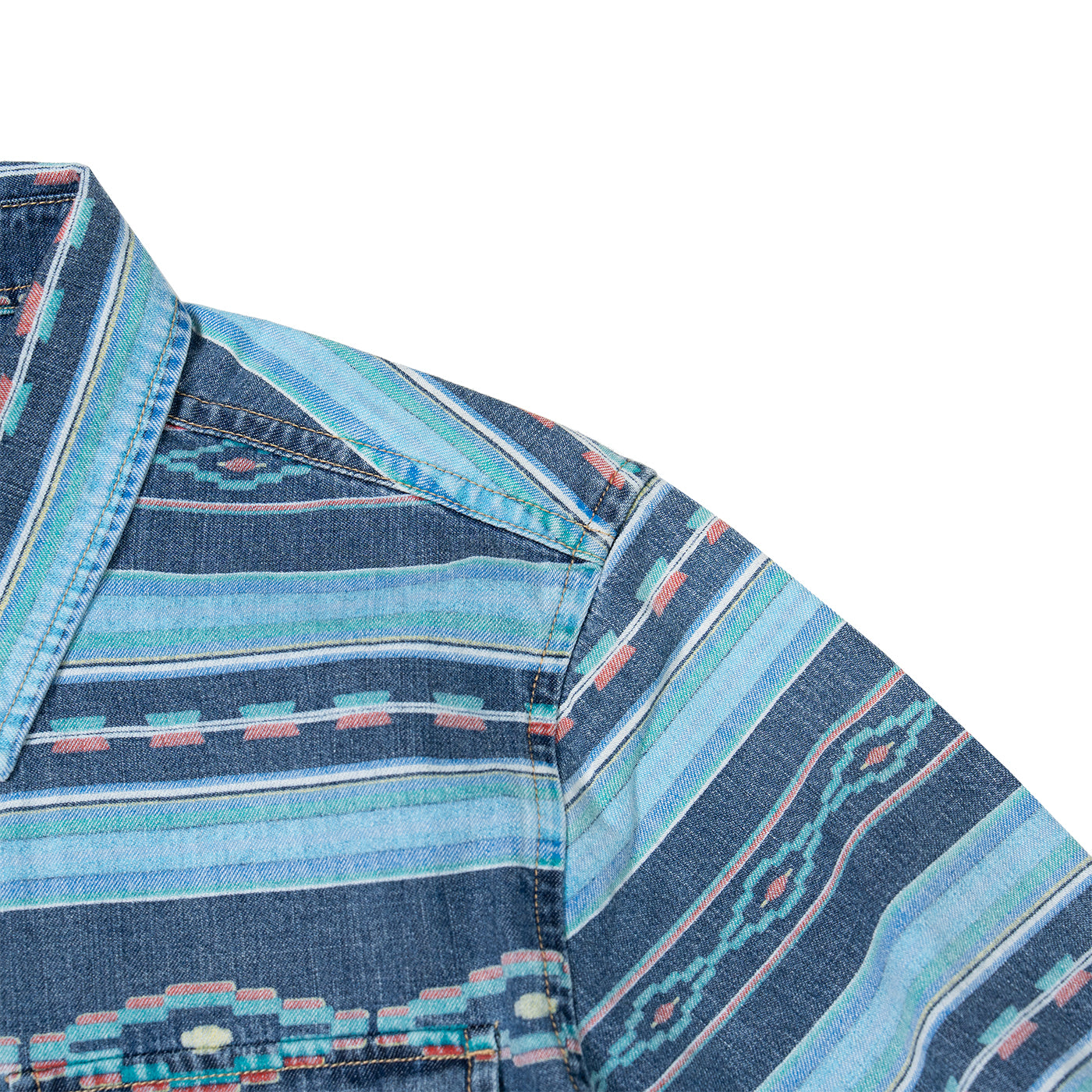 JiaQi Forever Cultural Discharge Print Denim Shirt Jacket