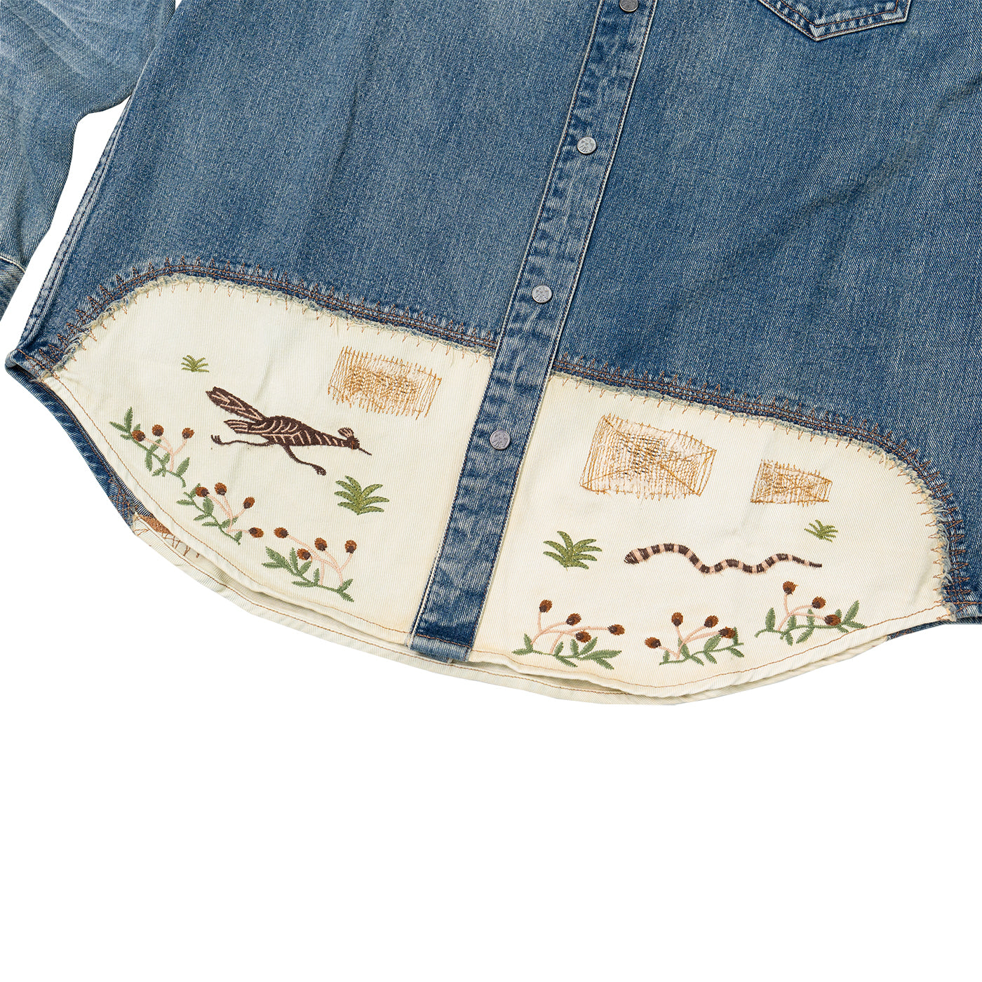JiaQi Forever Roadrunner Premium Embroidery Distressed Denim Shirt