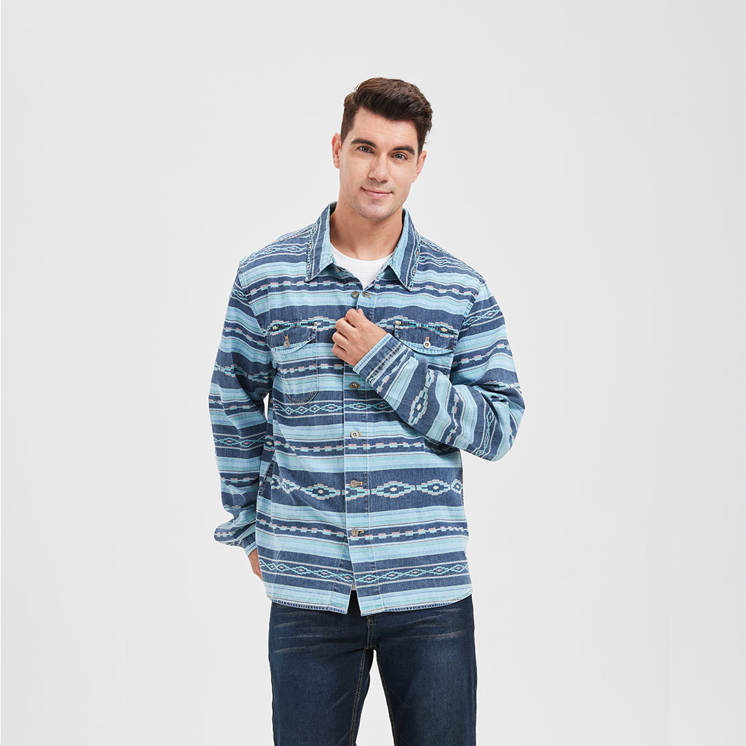 JiaQi Forever Cultural Discharge Print Denim Shirt Jacket