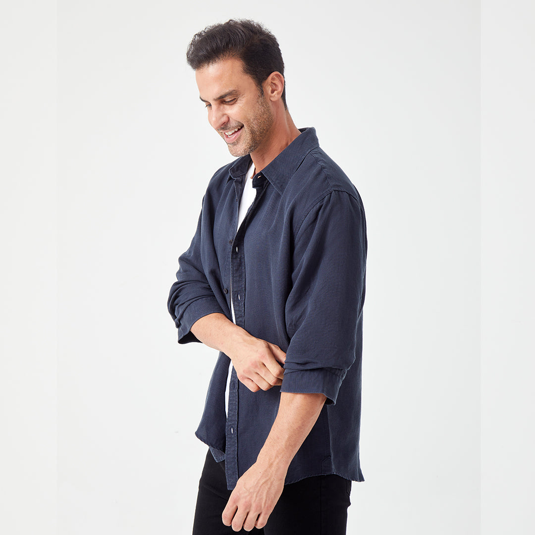 JiaQi Forever Linen - Tencel Double - Layer Three - Quarter Sleeve Tailored Shirt
