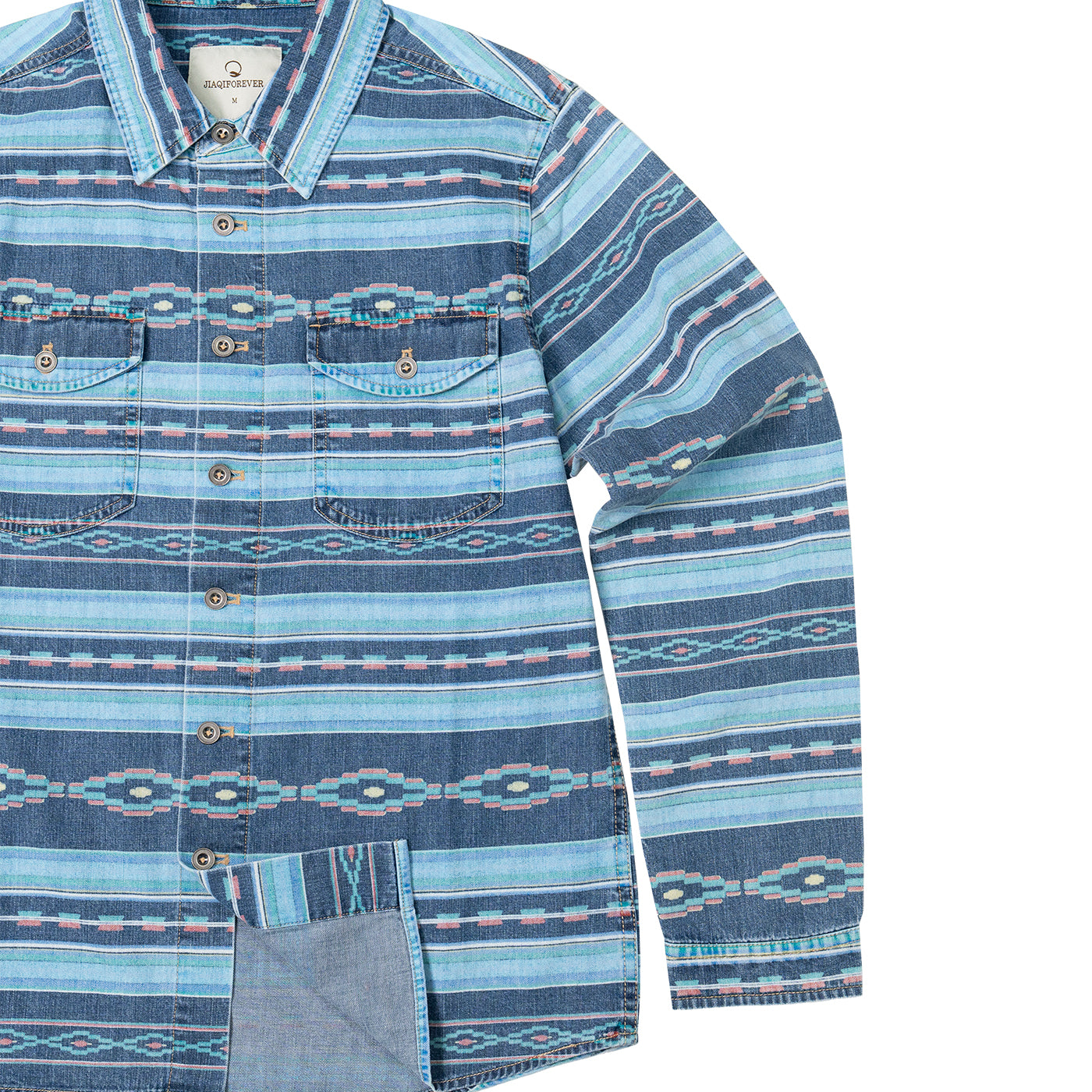 JiaQi Forever Cultural Discharge Print Denim Shirt Jacket