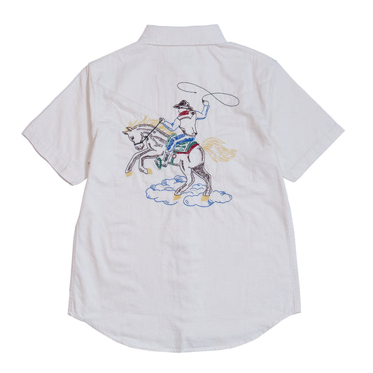 JiaQi Forever Premium Embroidery Raw Cotton Denim Short-Sleeve Shirt