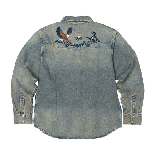 JiaQi Forever Premium Embroidery Vintage Heavy Washed Denim Shirt