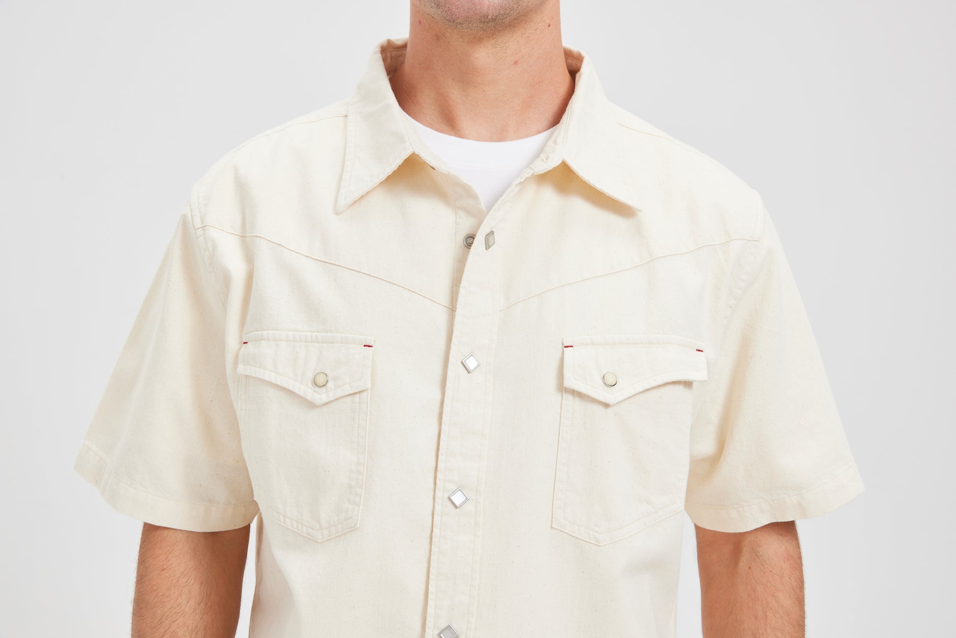JiaQi Forever Premium Embroidery Raw Cotton Denim Short-Sleeve Shirt