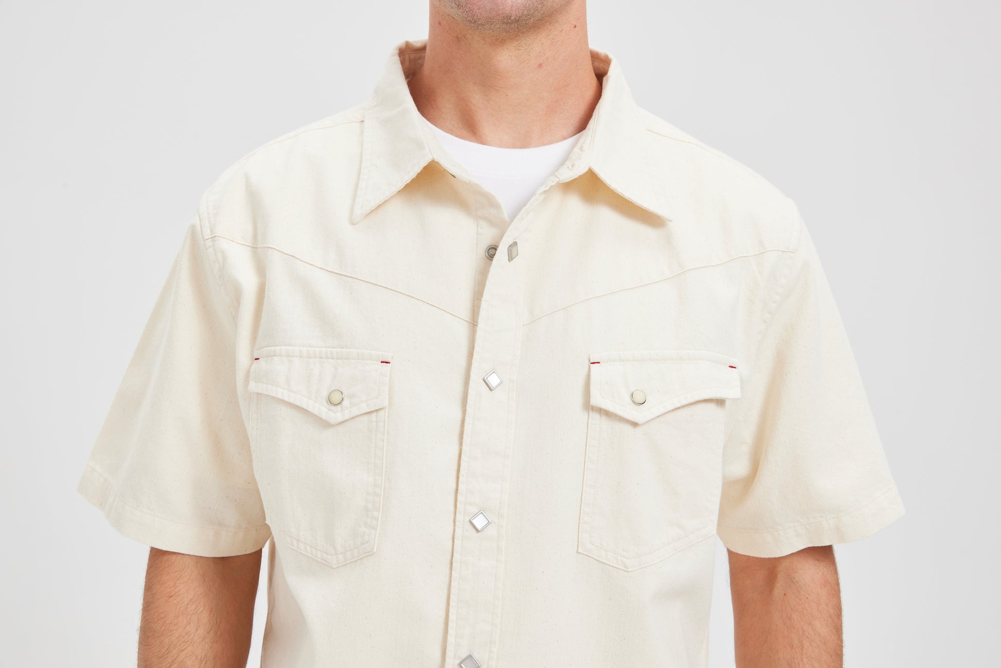 JiaQi Forever Premium Embroidery Raw Cotton Denim Short-Sleeve Shirt