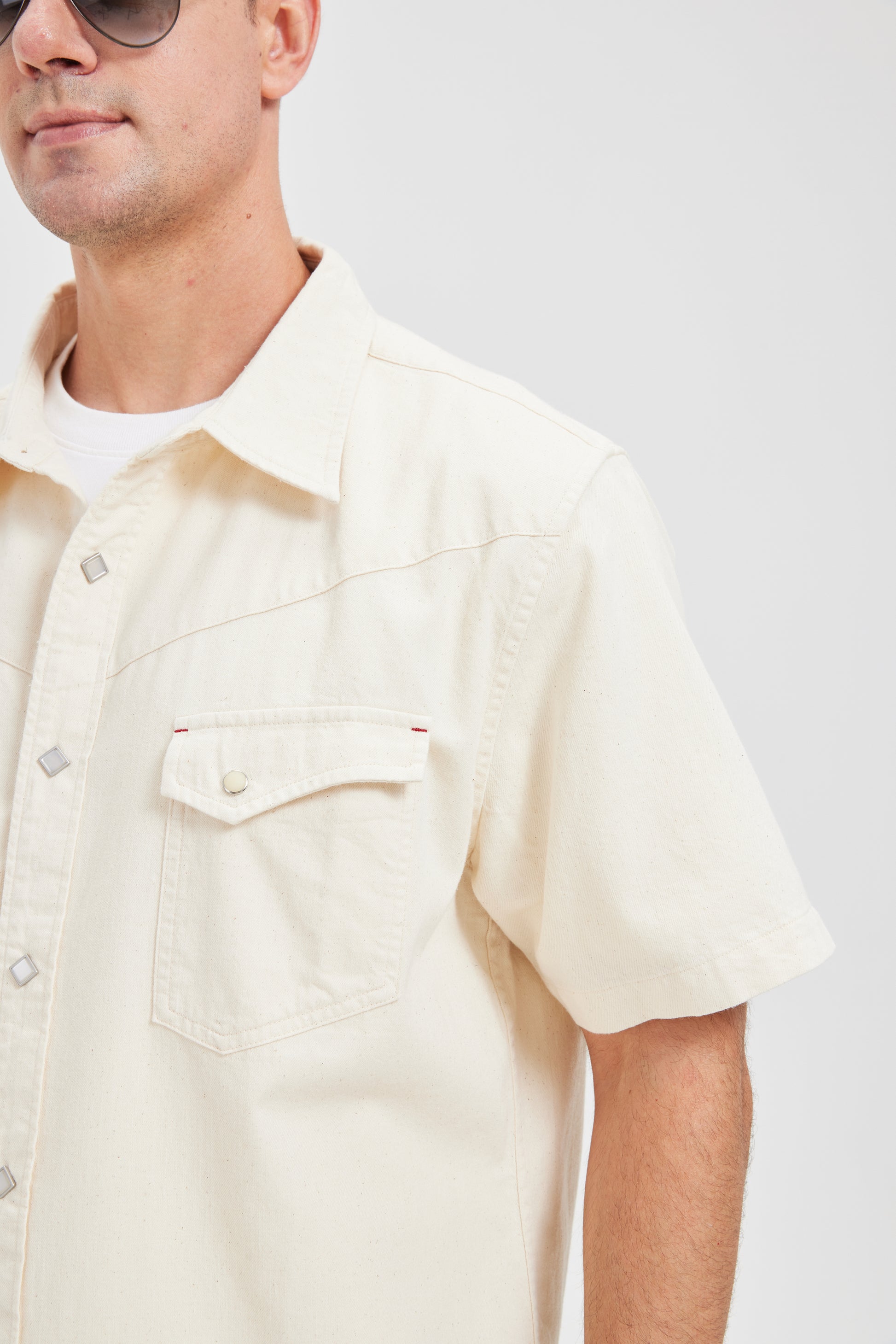 JiaQi Forever Premium Embroidery Raw Cotton Denim Short-Sleeve Shirt