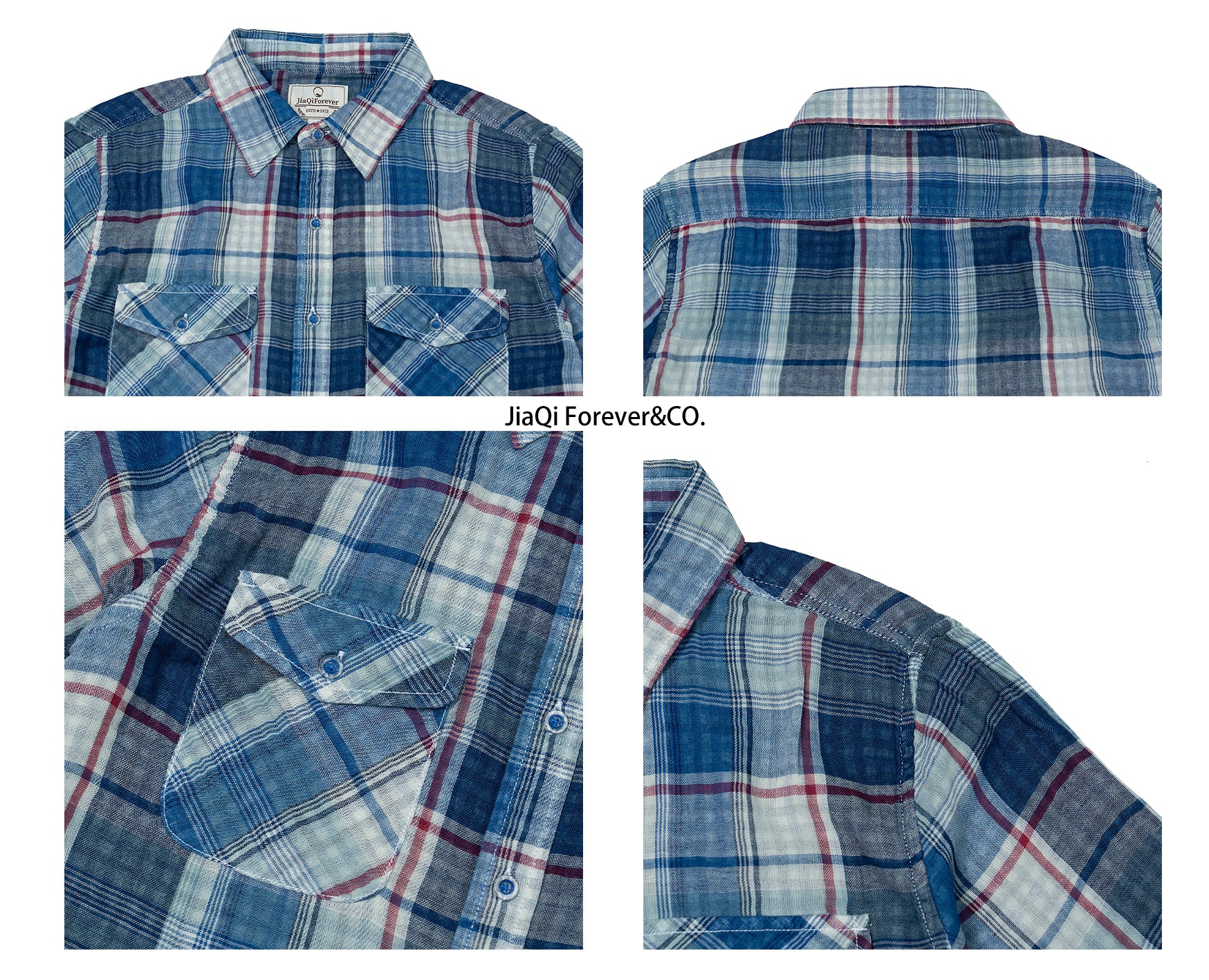 JiaQi Forever Simple Casual Double - Layer Yarn Cotton Plaid Shirt