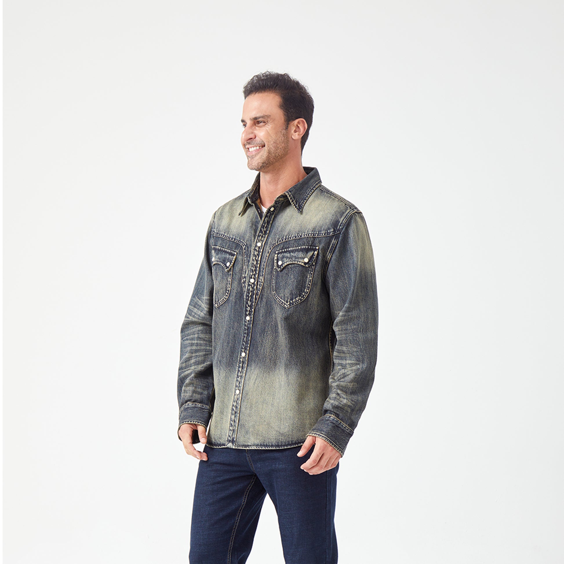 JiaQi Forever 12oz High - Density Slubbed Denim Shirt with Heavy Wash