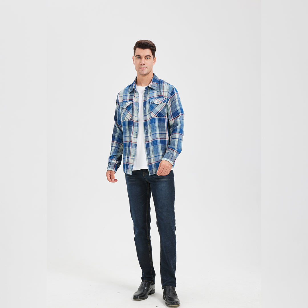 JiaQi Forever Simple Casual Double - Layer Yarn Cotton Plaid Shirt