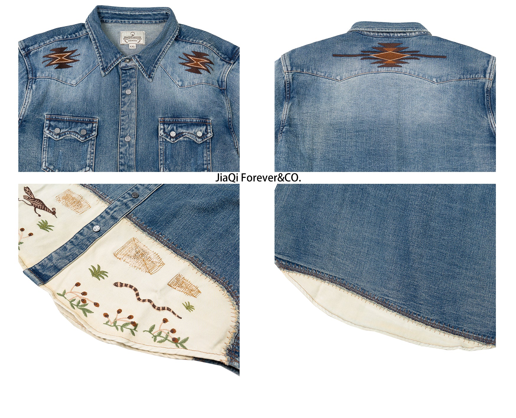 JiaQi Forever Roadrunner Premium Embroidery Distressed Denim Shirt