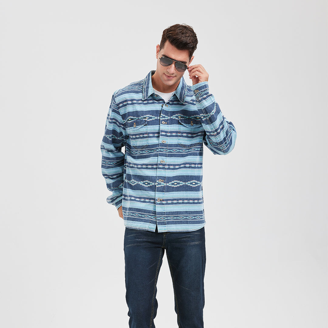 JiaQi Forever Cultural Discharge Print Denim Shirt Jacket