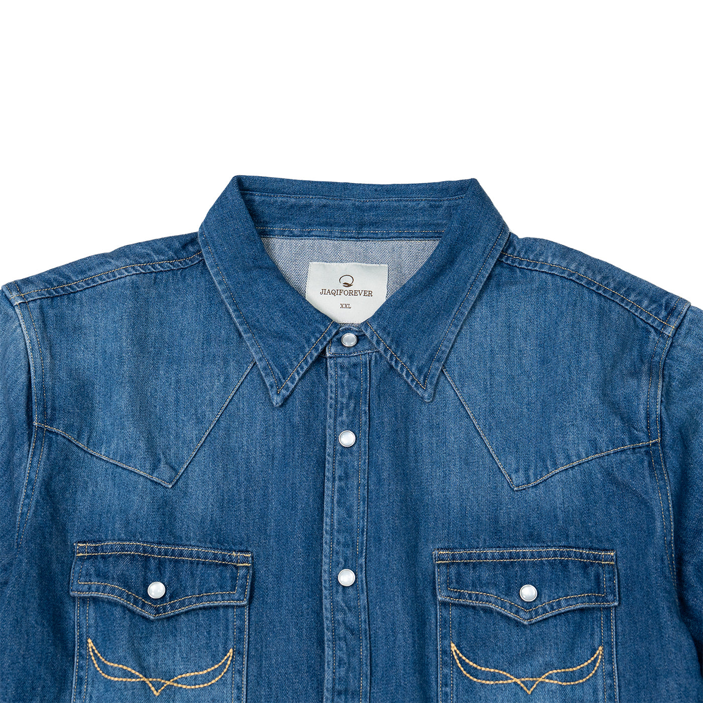 JiaQi Forever 10oz Heavy Washed Hand - Rubbed Cat's Whiskers Denim Shirt