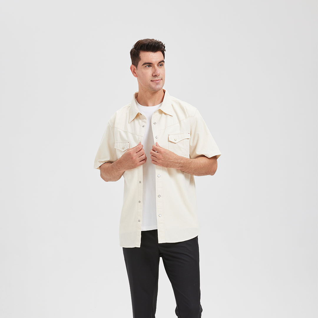 JiaQi Forever Premium Embroidery Raw Cotton Denim Short-Sleeve Shirt