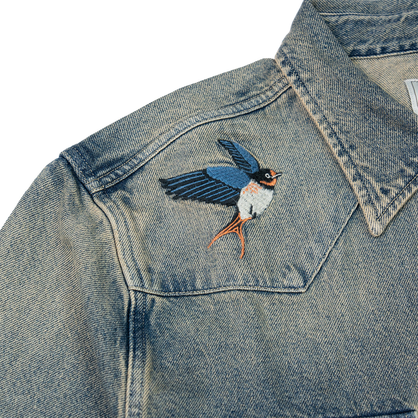 JiaQi Forever Premium Embroidery Vintage Heavy Washed Denim Shirt