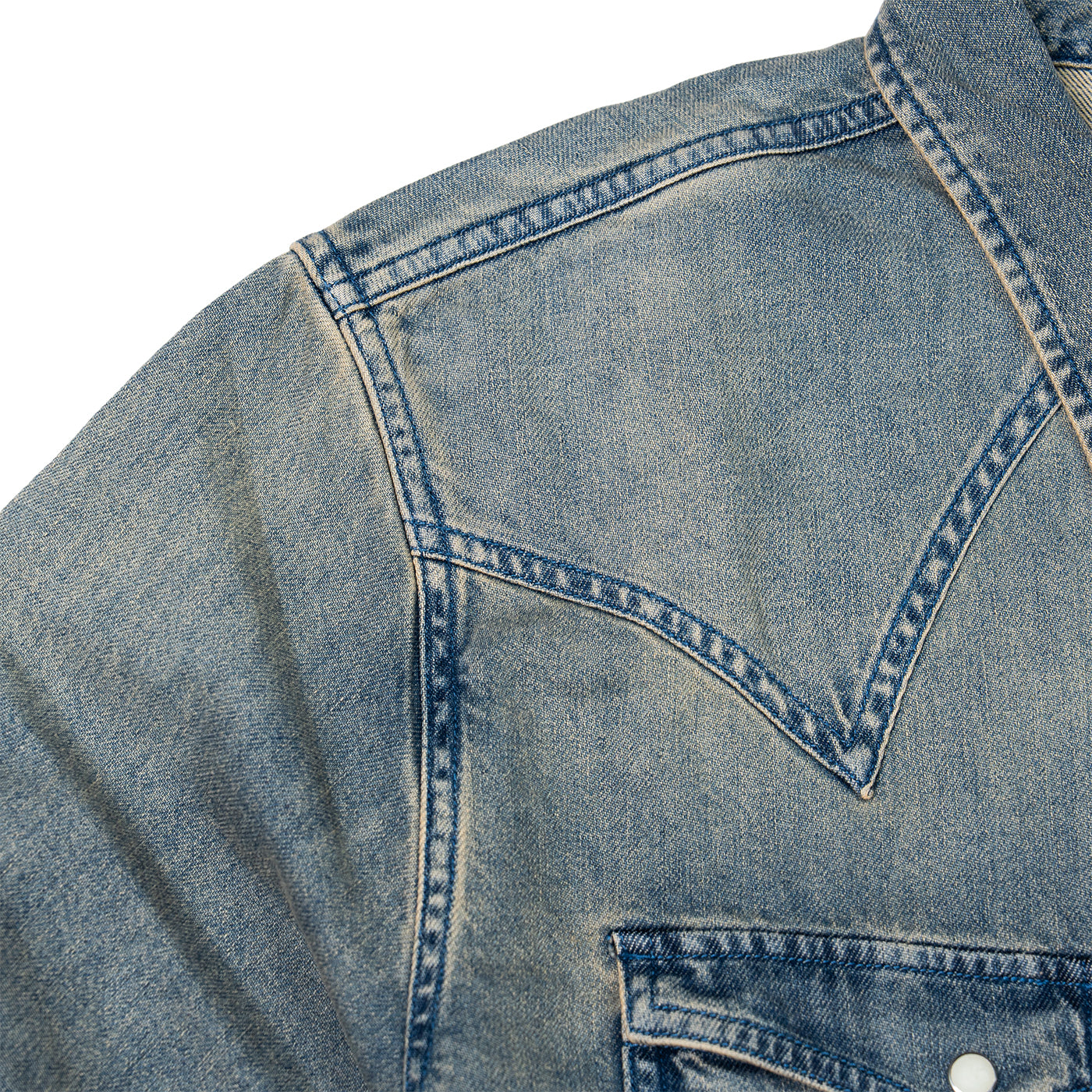 JiaQi Forever Vintage - Inspired Heavy Washed Denim Shirt with Multiple Distressed Holes
