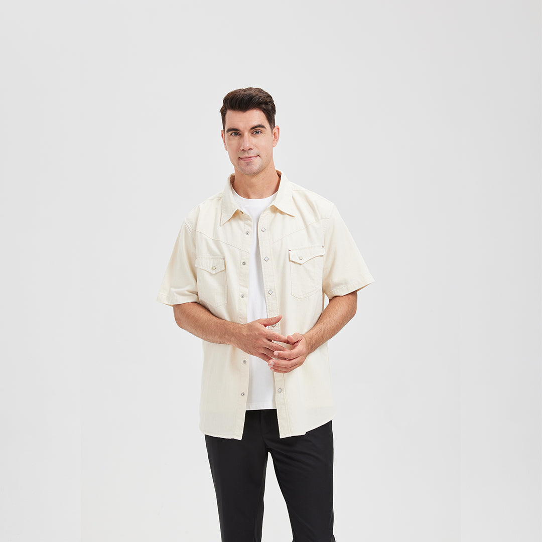 JiaQi Forever Premium Embroidery Raw Cotton Denim Short-Sleeve Shirt