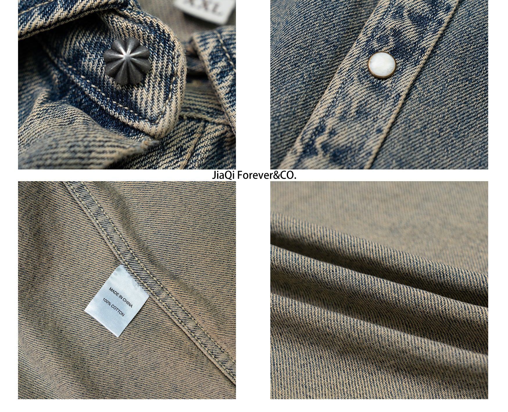 JiaQi Forever Premium Embroidery Vintage Heavy Washed Denim Shirt