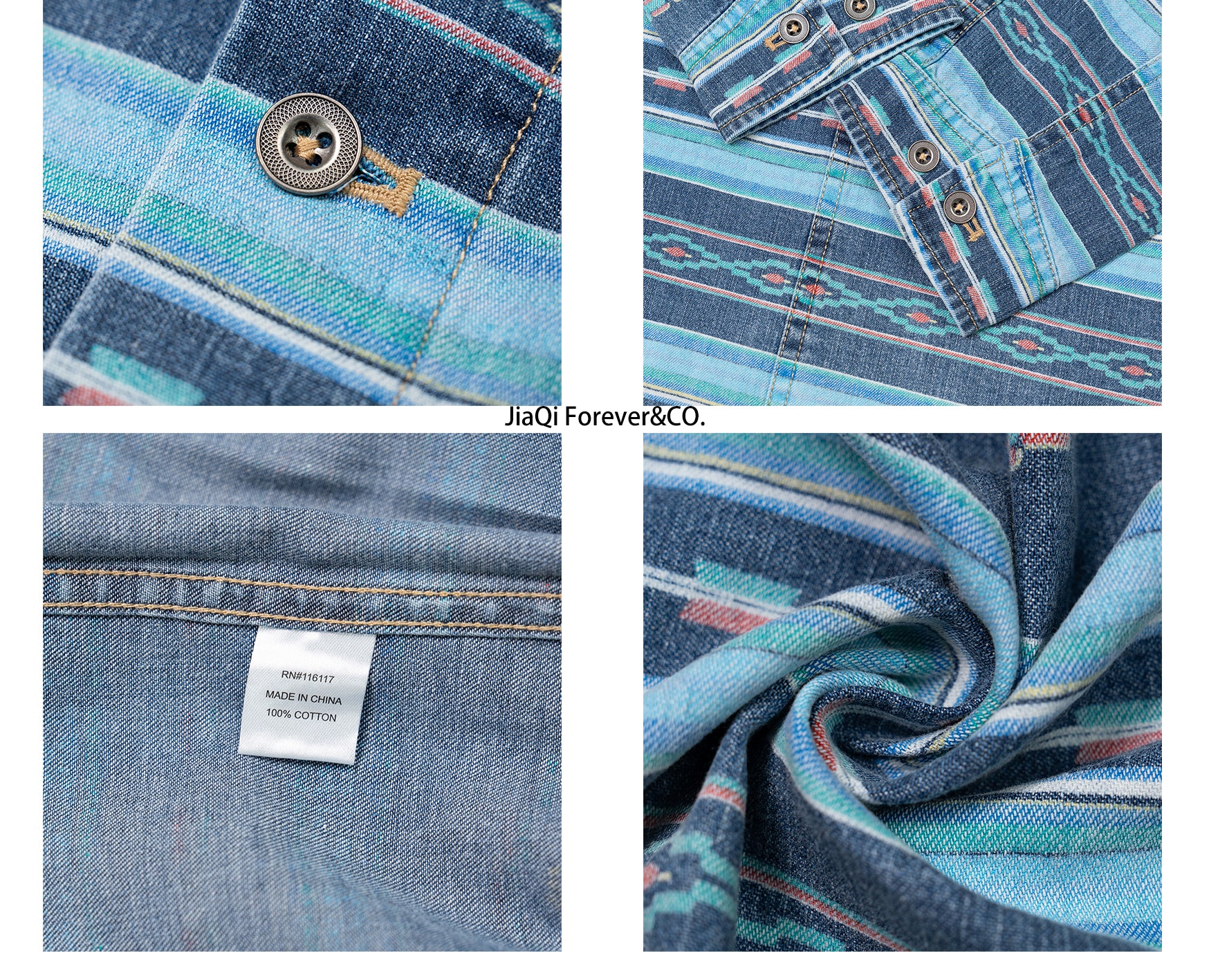 JiaQi Forever Cultural Discharge Print Denim Shirt Jacket