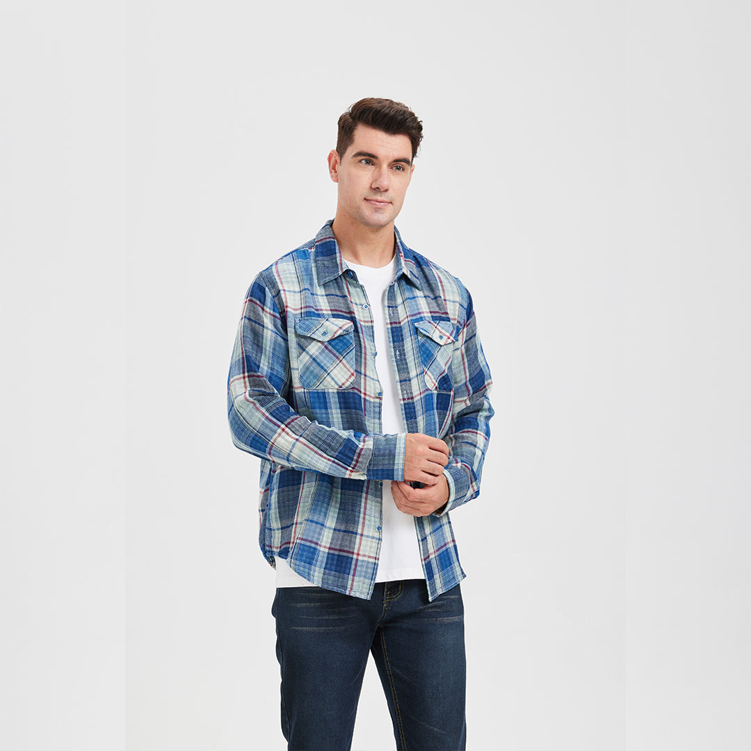 JiaQi Forever Simple Casual Double - Layer Yarn Cotton Plaid Shirt