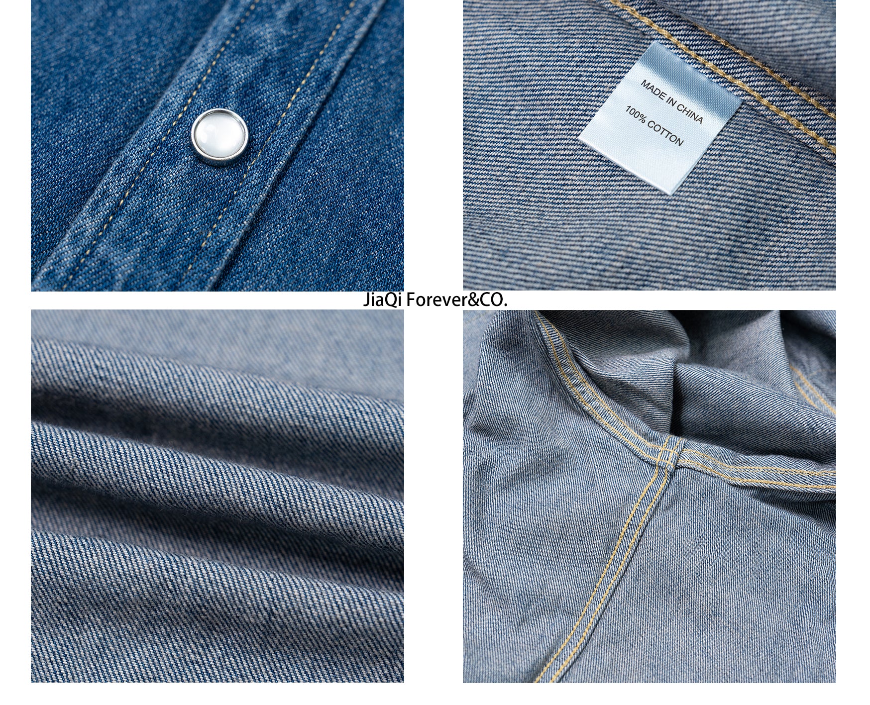 JiaQi Forever 10oz Heavy Washed Hand - Rubbed Cat's Whiskers Denim Shirt