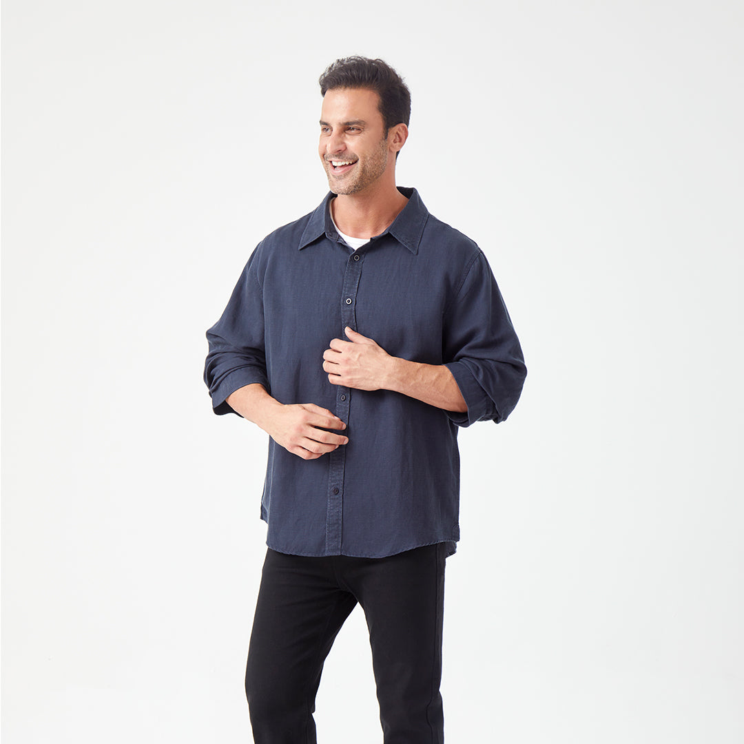 JiaQi Forever Linen - Tencel Double - Layer Three - Quarter Sleeve Tailored Shirt
