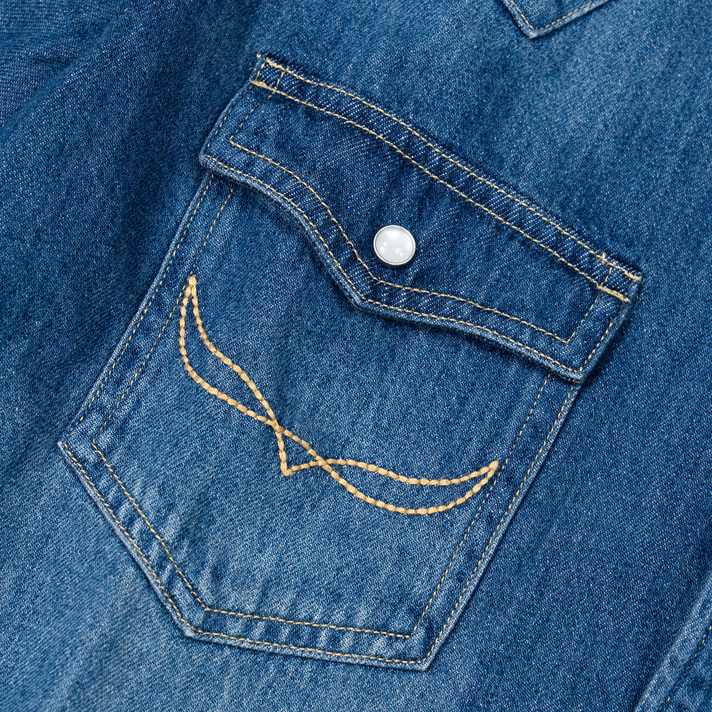 JiaQi Forever 10oz Heavy Washed Hand - Rubbed Cat's Whiskers Denim Shirt