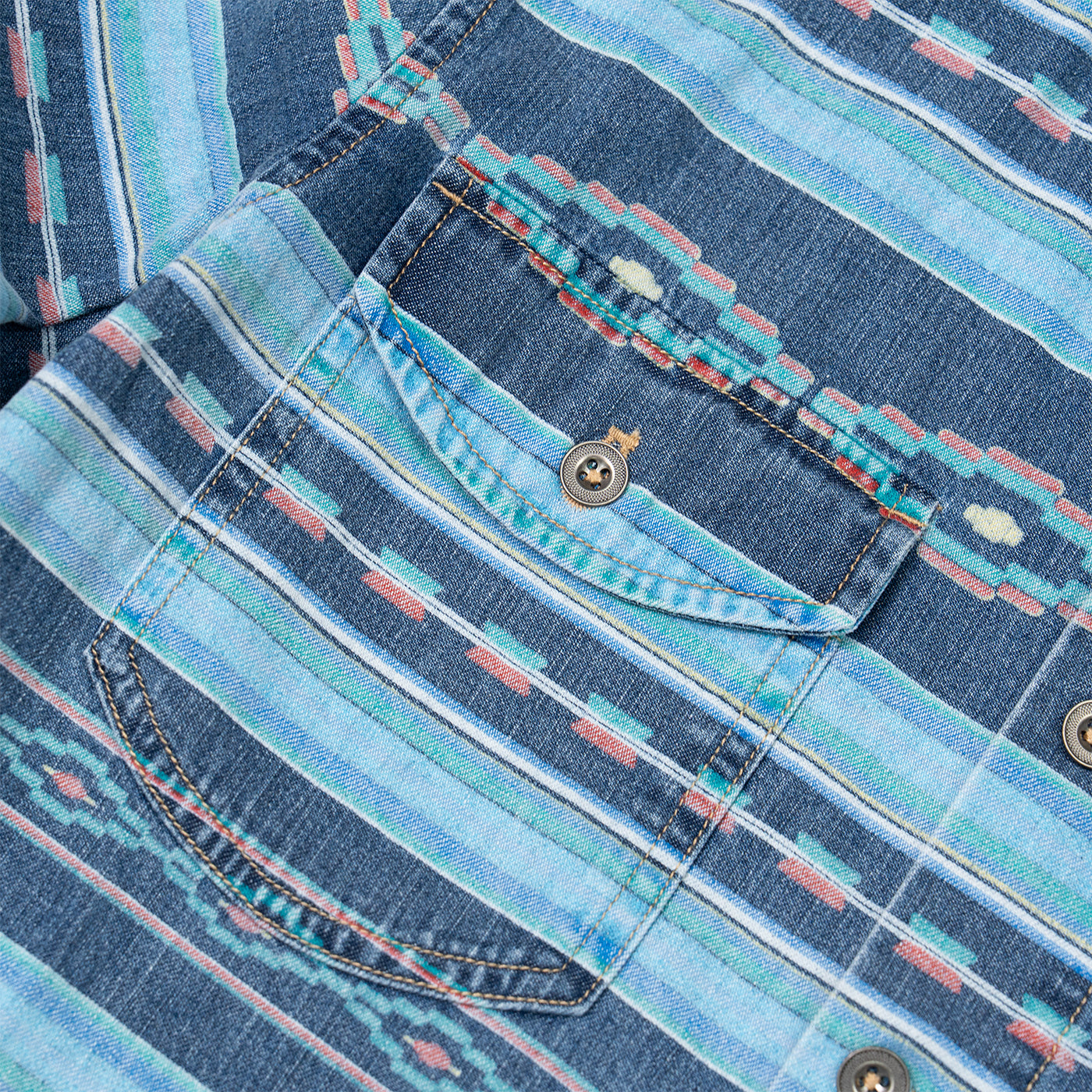 JiaQi Forever Cultural Discharge Print Denim Shirt Jacket
