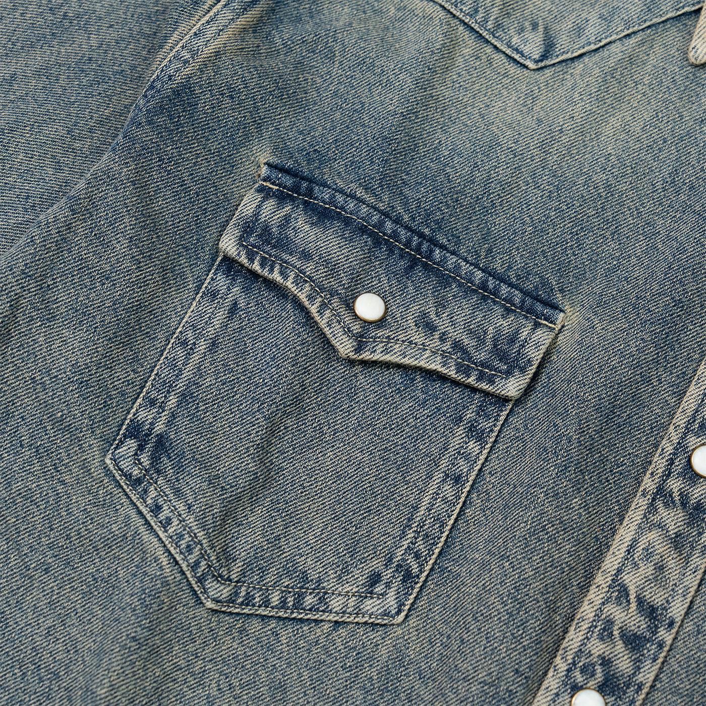 JiaQi Forever Premium Embroidery Vintage Heavy Washed Denim Shirt