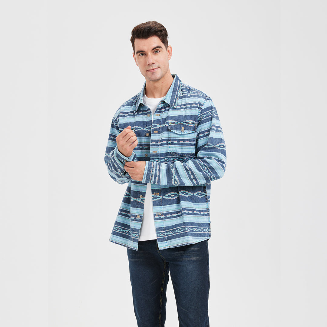 JiaQi Forever Cultural Discharge Print Denim Shirt Jacket