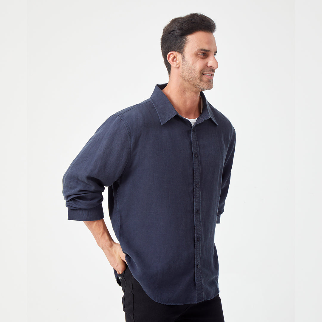JiaQi Forever Linen - Tencel Double - Layer Three - Quarter Sleeve Tailored Shirt