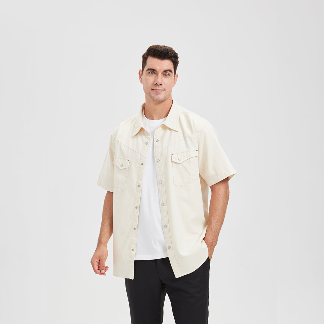 JiaQi Forever Premium Embroidery Raw Cotton Denim Short-Sleeve Shirt