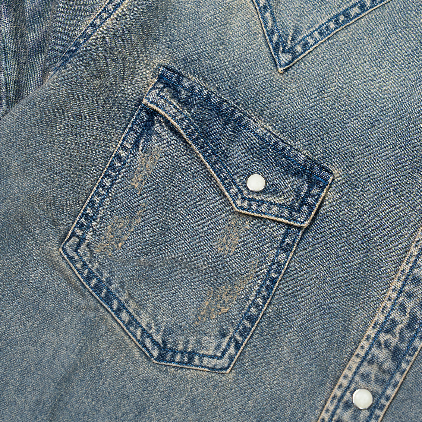 JiaQi Forever Vintage - Inspired Heavy Washed Denim Shirt with Multiple Distressed Holes