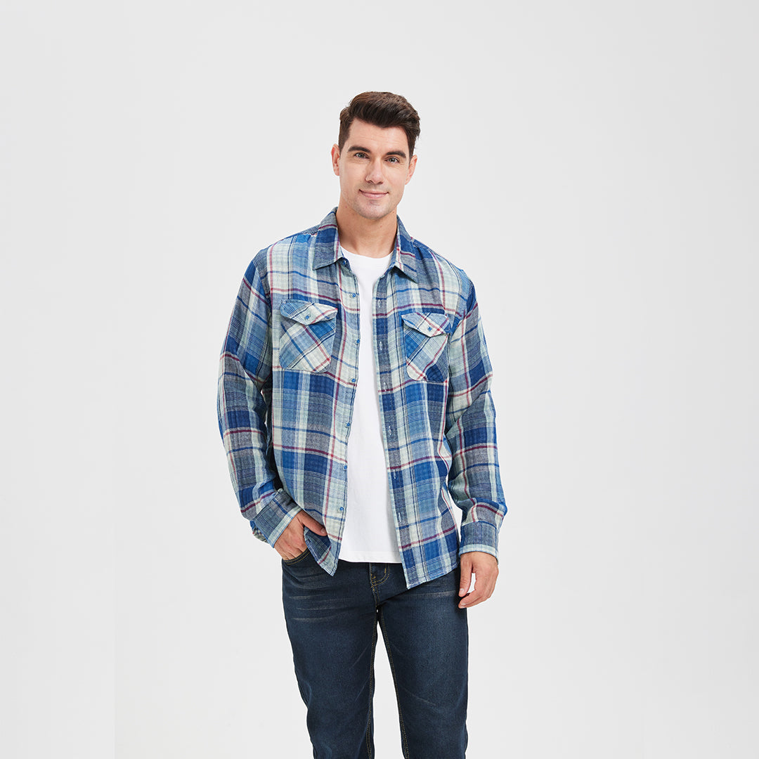 JiaQi Forever Simple Casual Double - Layer Yarn Cotton Plaid Shirt