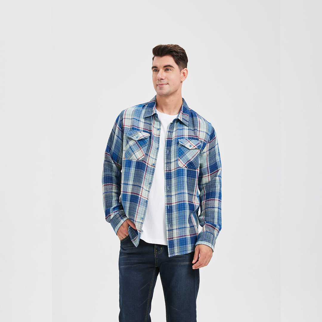 JiaQi Forever Simple Casual Double - Layer Yarn Cotton Plaid Shirt