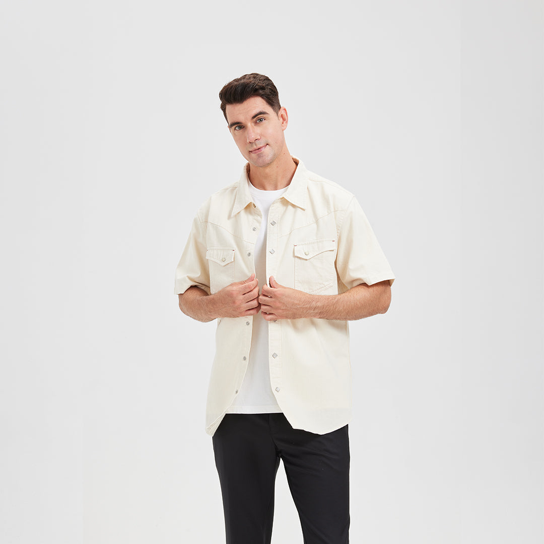 JiaQi Forever Premium Embroidery Raw Cotton Denim Short-Sleeve Shirt
