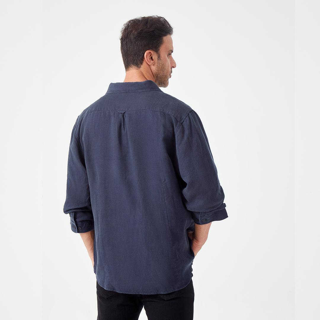JiaQi Forever Linen - Tencel Double - Layer Three - Quarter Sleeve Tailored Shirt