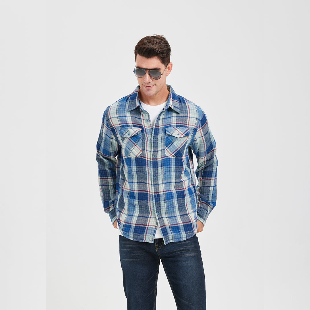 JiaQi Forever Simple Casual Double - Layer Yarn Cotton Plaid Shirt