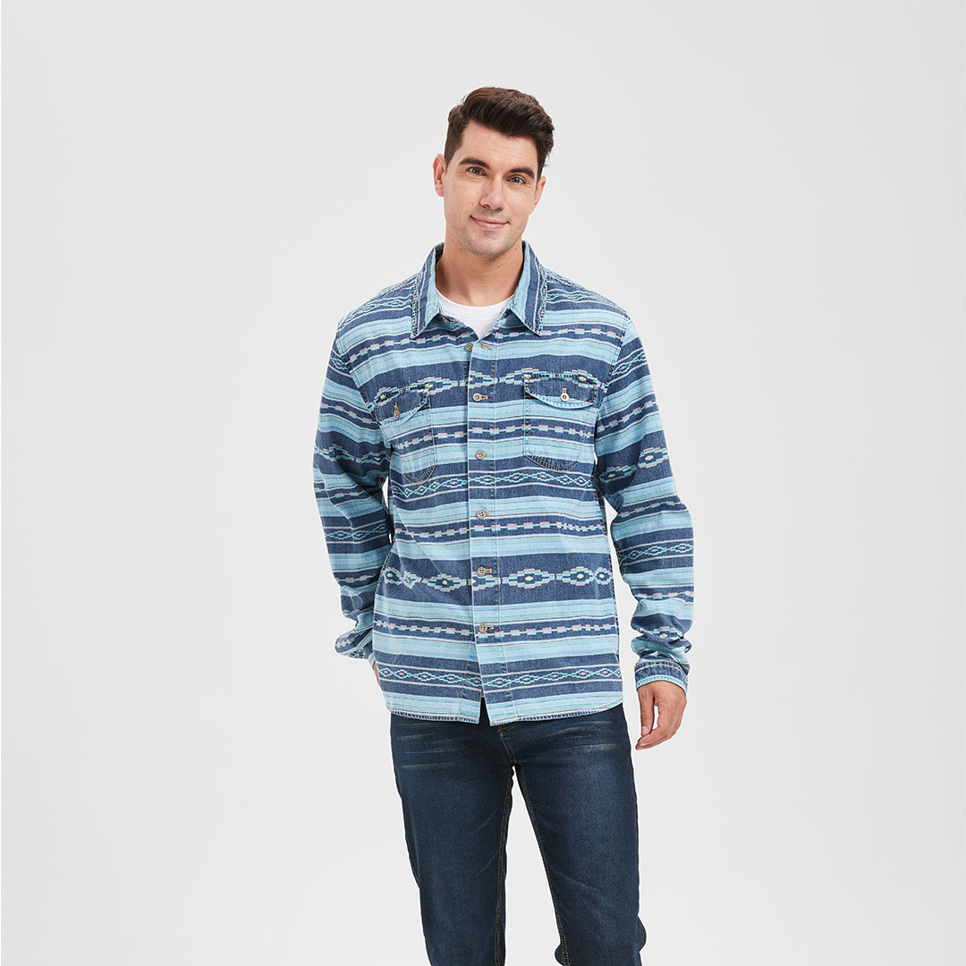 JiaQi Forever Cultural Discharge Print Denim Shirt Jacket