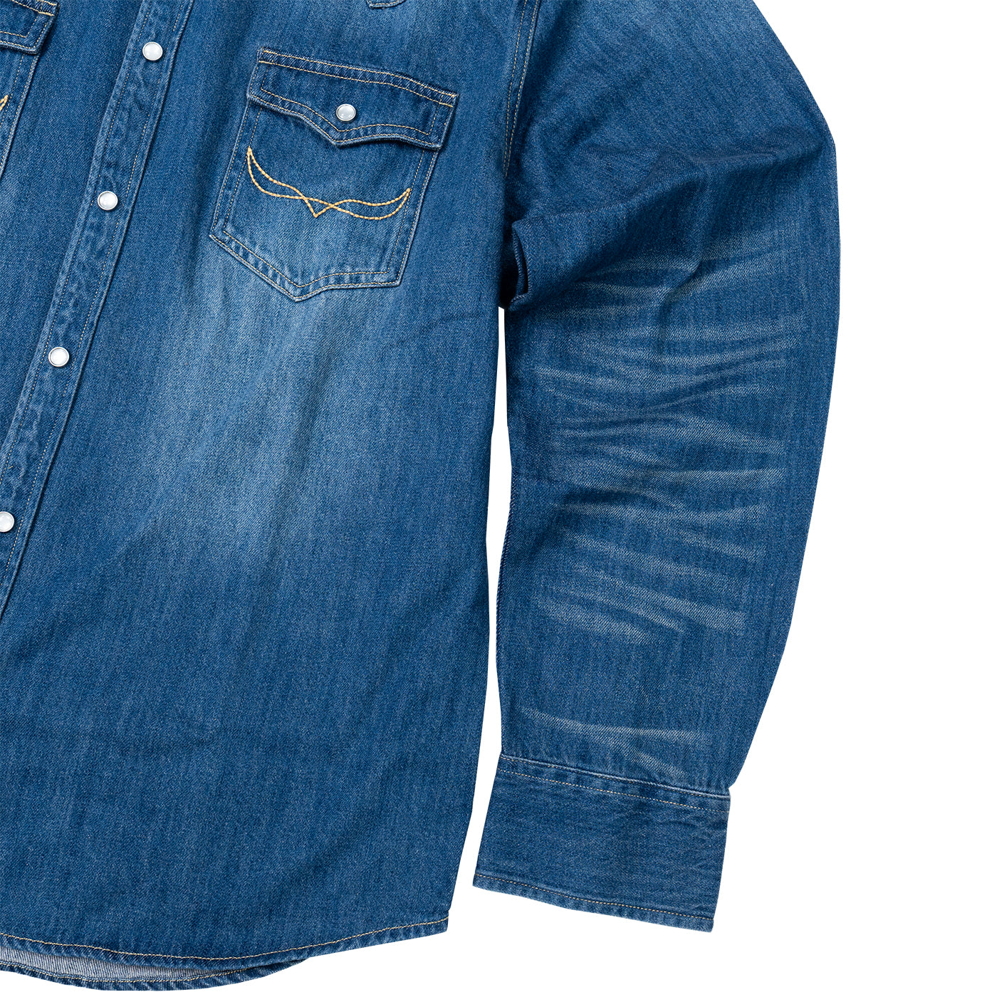 JiaQi Forever 10oz Heavy Washed Hand - Rubbed Cat's Whiskers Denim Shirt