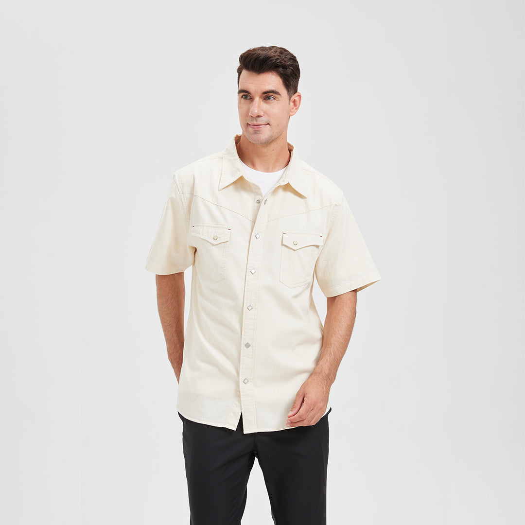JiaQi Forever Premium Embroidery Raw Cotton Denim Short-Sleeve Shirt