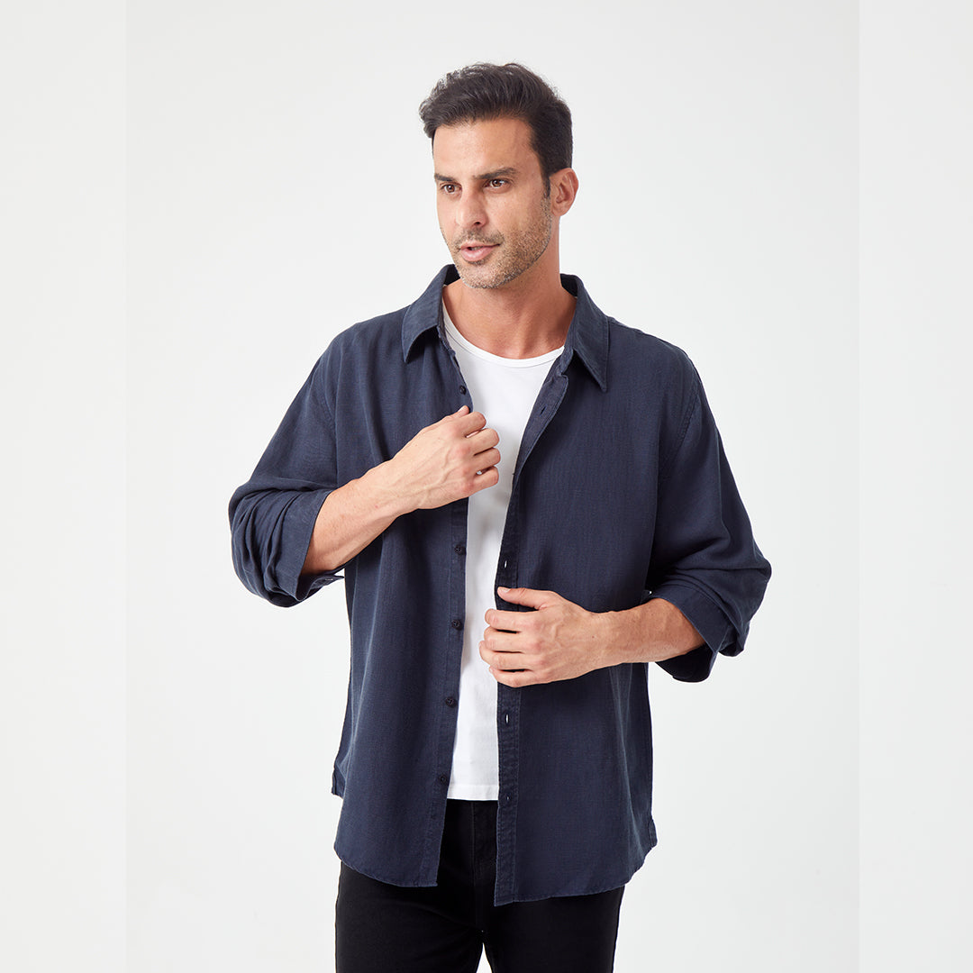 JiaQi Forever Linen - Tencel Double - Layer Three - Quarter Sleeve Tailored Shirt