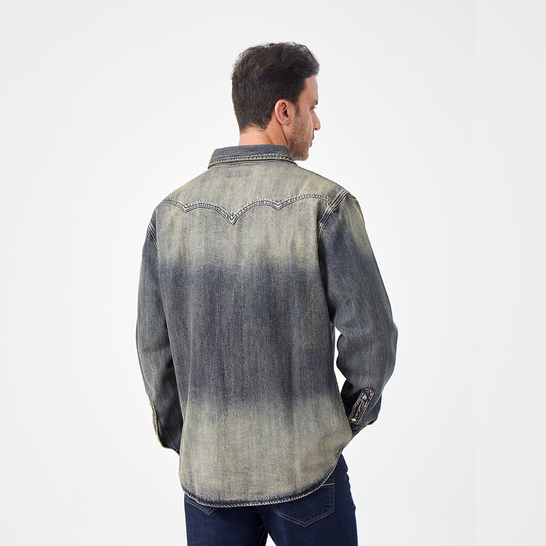 JiaQi Forever 12oz High - Density Slubbed Denim Shirt with Heavy Wash