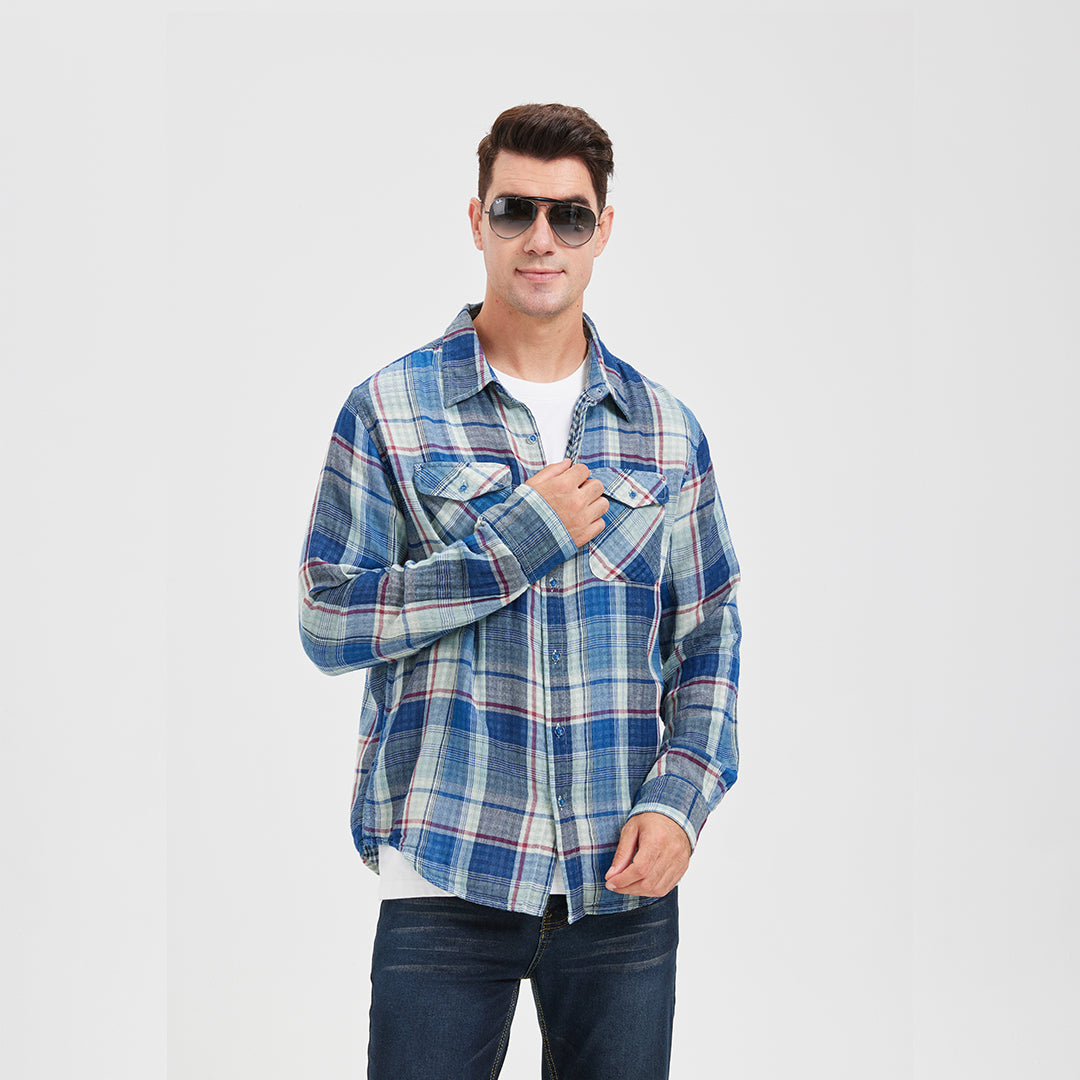 JiaQi Forever Simple Casual Double - Layer Yarn Cotton Plaid Shirt