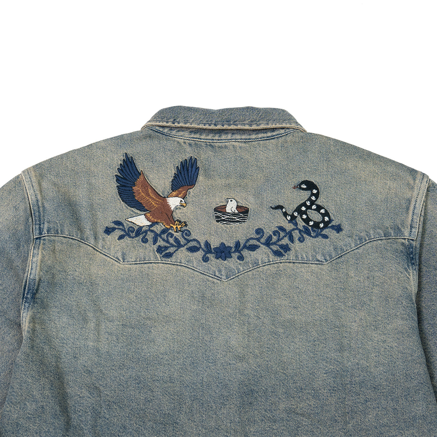 JiaQi Forever Premium Embroidery Vintage Heavy Washed Denim Shirt