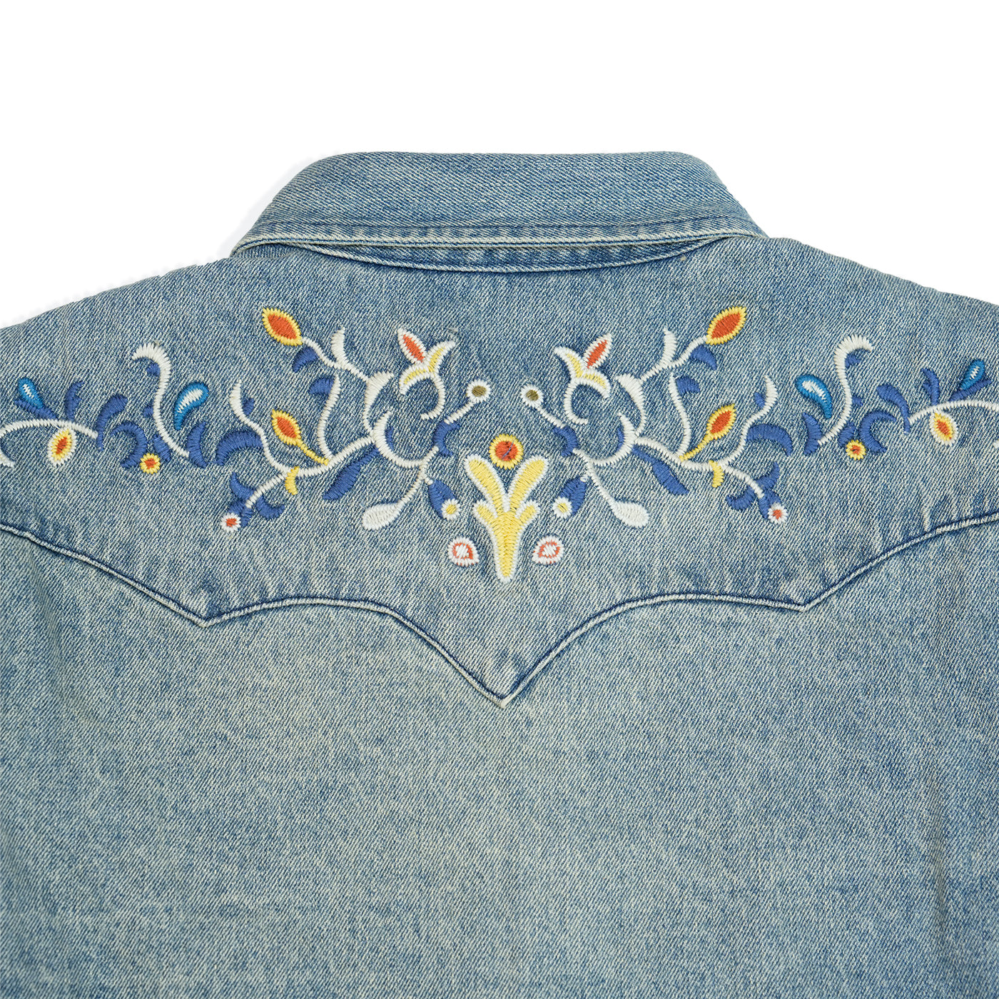 JiaQi Forever 12oz Floral Micro - Stitch Embroidery Heavy Washed Denim Shirt